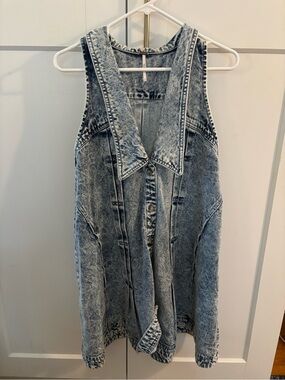 NWT Free People Acid-Wash Denim Swing Dress in Light Blue